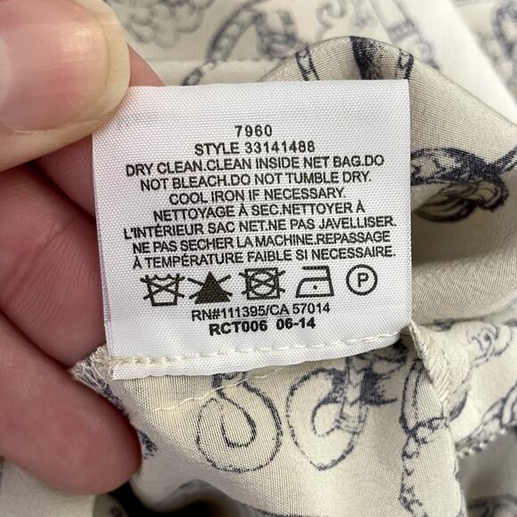 Tory Burch Celestial Frentera Angelique Silk Shirt Dress Nautical Beige Size 14 - Picture 13 of 16